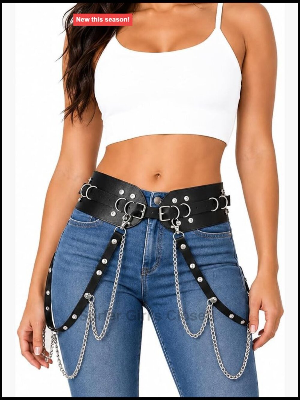 Gothic Faux Leather Chain Chest Harness Waist Belt 2-in-1 Punk Body Harness for